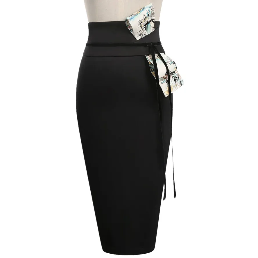 Женская винтажная юбка карандаш средней длины с цветочным принтом|pencil skirt|plus