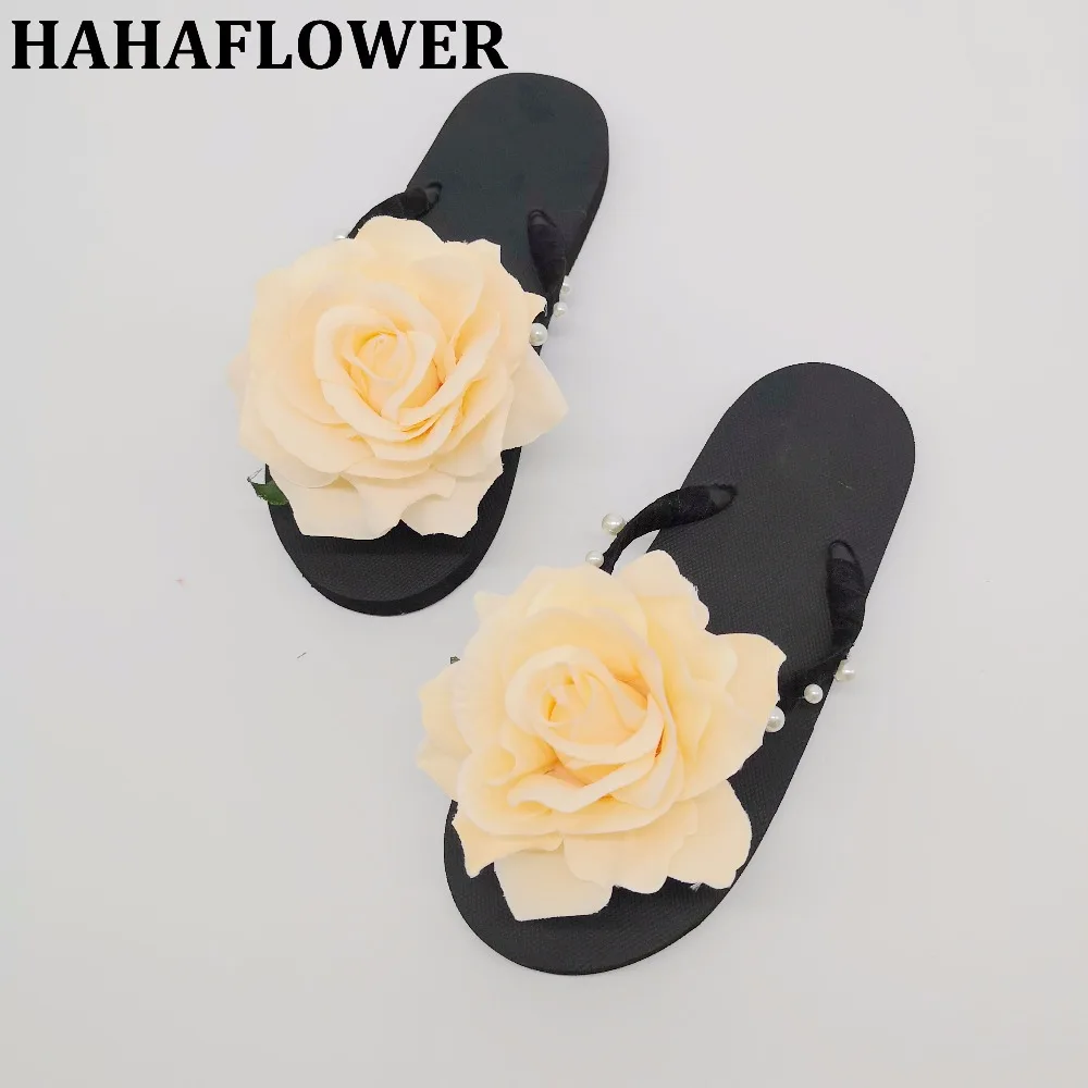 

Женские сандалии на плоской подошве HAHAFLOWER, Вьетнамки ручной работы с цветами и розовым жемчугом, лето 2018