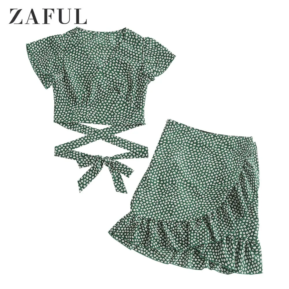 Женский пляжный костюм ZAFUL комплект из двух предметов с коротким рукавом в стиле