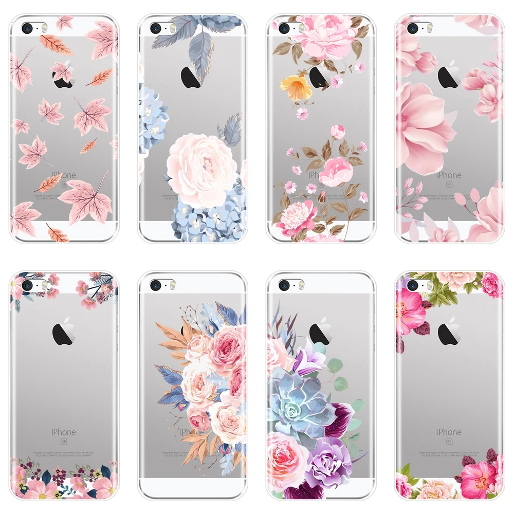 Чехол для телефона из ТПУ iPhone 5 5C Женский чехол 4 дюйма силиконовый с розовыми