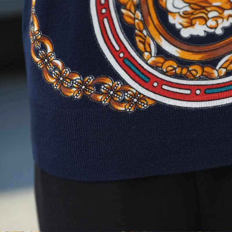 2019 осень свободный свитер геометрический принт блок с круглым вырезом Женский