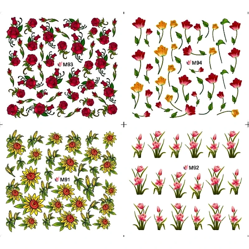 

4 PACKS / LOT Nail Art Water Transfers Stickers Nail Decals Stickers FLOWER FULL COVER TULIP ORCHID ROSE BUD M091-M094