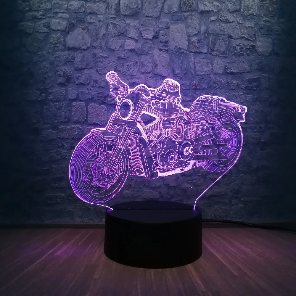 Крутой Мотоцикл 3D светодиодный светильник RGB Blub 7 цветов меняющий декор для