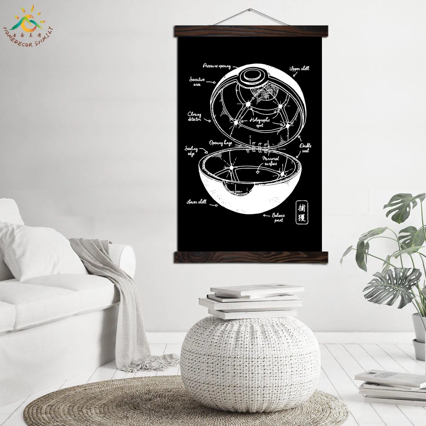 Постер Pokemon Pokeball Blueprint Wall Art Холст печать картина рамка прокрутка картина плакат декоративная художественная печать картина