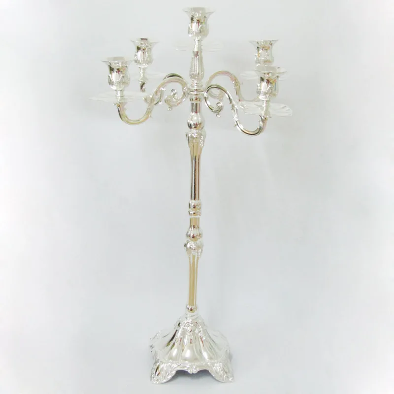 

65CM Height Candelabras Metal Silver Tall Candle Holders Candelabrum Stand Pillar Candlestick For Wedding Centerpiece Deco 03108