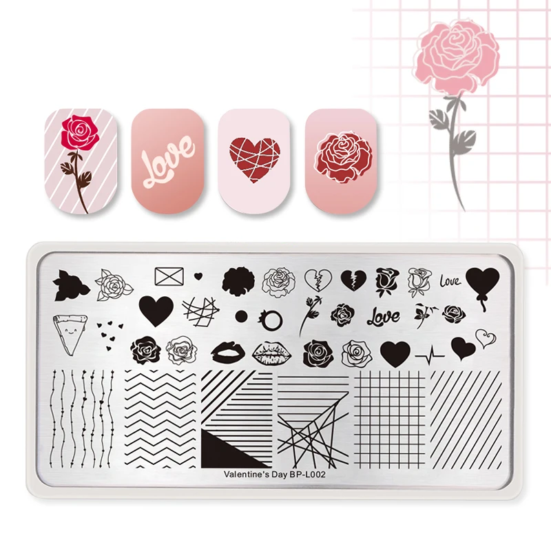 BORN PRETTY 1 шт. штампованные пластины прямоугольная линия розовый слой шаблон DIY