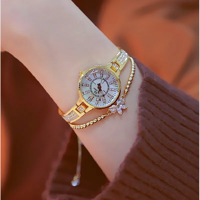 gold color BS брендовые маленькие элегантные женские часы модные простые Стильные женские часы Reloj Mujer модные женские часы-браслет женские часы - Цвет: gold color