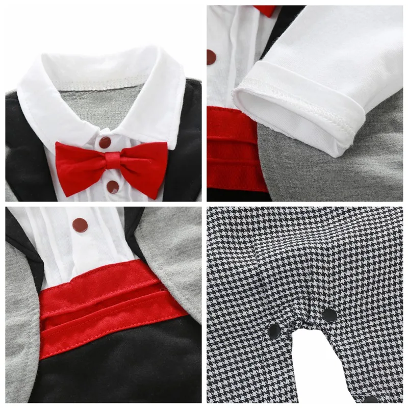 Baby Rompers Suit Cotton Boy Clothes Long Sleeve Bow Tie Bebe Newborn Jumpsuits Toddler Boys Costume 0-18M |