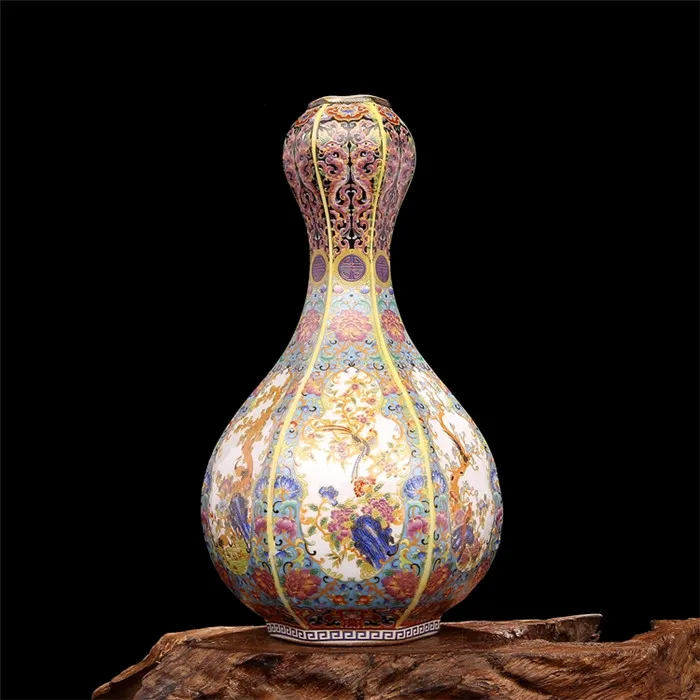 vase x 1 Цзиндэчжень антикварная керамическая покрытая эмалью ваза квадратные вазы цветы и птицы узор Древний Мин и Цин фарфор - Цвет: vase x 1