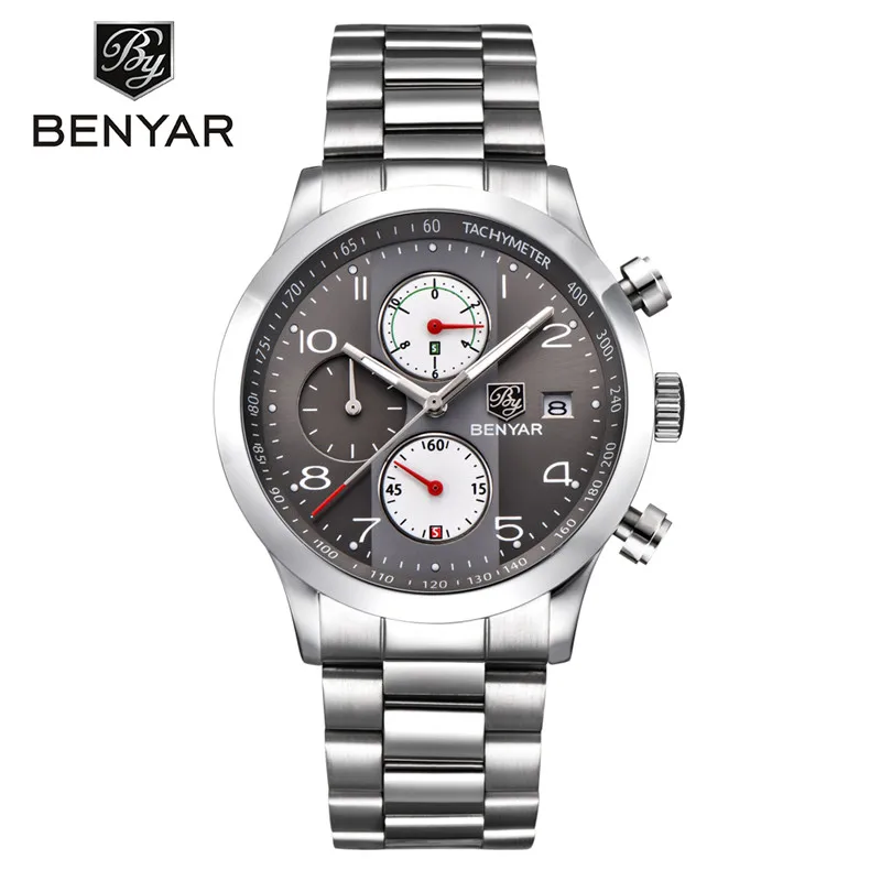 steel grey B BENYAR спортивные мужские часы кварцевые наручные часы из нержавеющей стали водонепроницаемые наручные армейские военные часы мужские Relogio Masculino Hodinky - Цвет: steel grey B