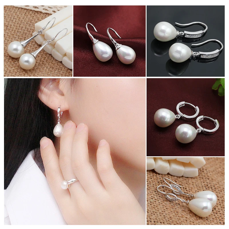 

925 Sterling Silver Stud Earrings Settings DIY Pearl Earring Hooks Findings Joint Earrings Pin Hook Jewelry Accessories