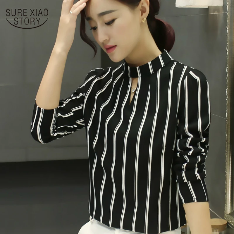 2019 с длинными рукавами Женская Полосатая Весенняя Новая модная женская блузка