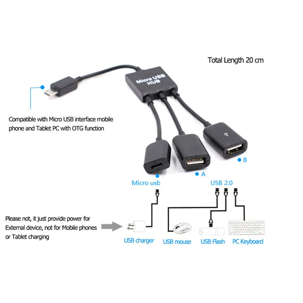 3 в 1 OTG Micro USB папа 2 usb порт + 1xMicro гнездовой разъем адаптера для смартфона Android U Disk