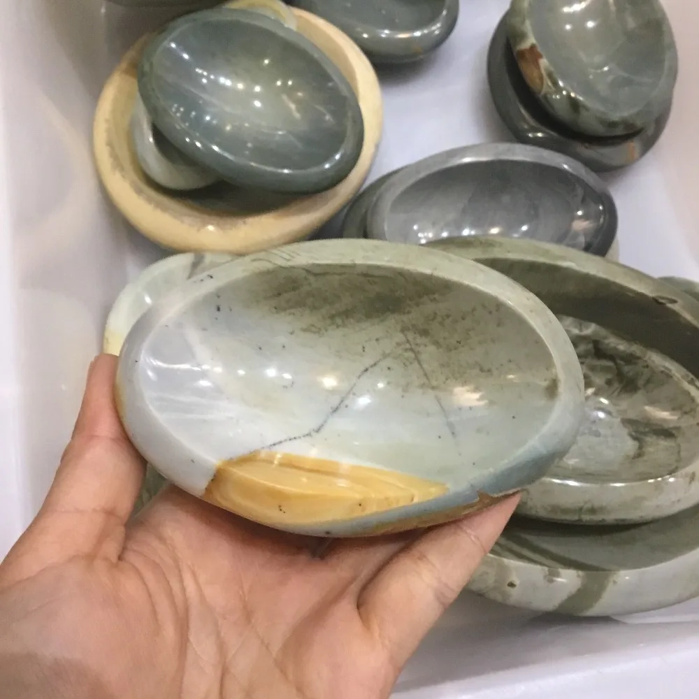 1 pc 350-450g Natural Ocean jasper Ashtray Ornament oval Polychrome Stone for home decoration | Дом и сад