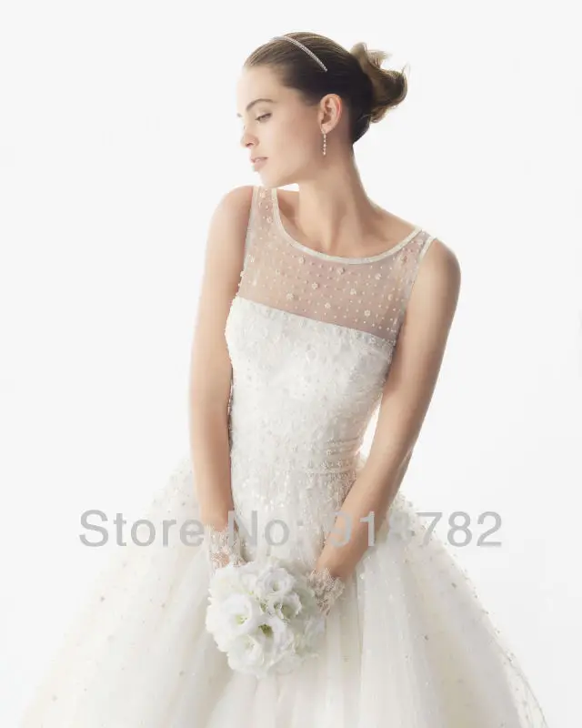 Best Selling Ball Gown High Neck Tulle Floor Length Princess Beaded White Wedding Gowns Dresses 2013 Free Shipping | Свадьбы и