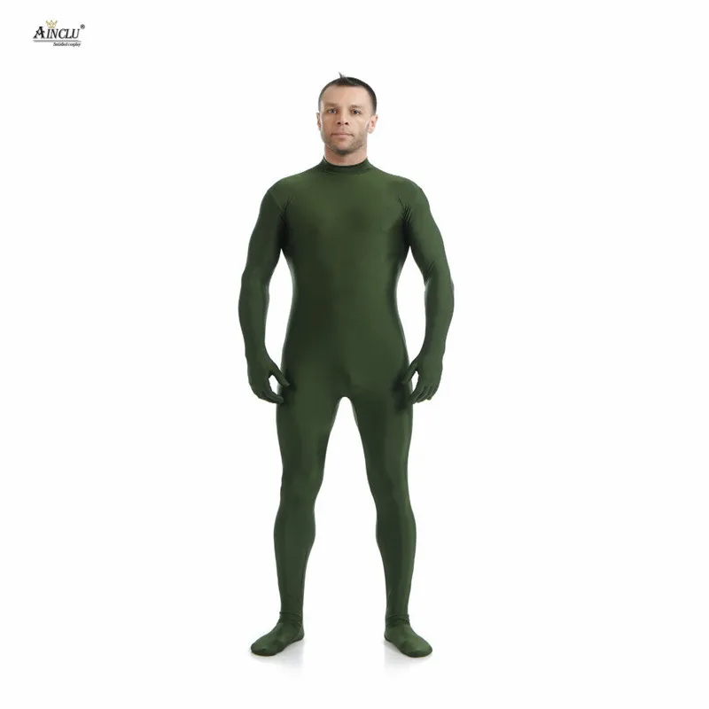 Ainclu мужской спандекс нейлон Zentai темно-зеленый тело вторая кожа обтягивающий без