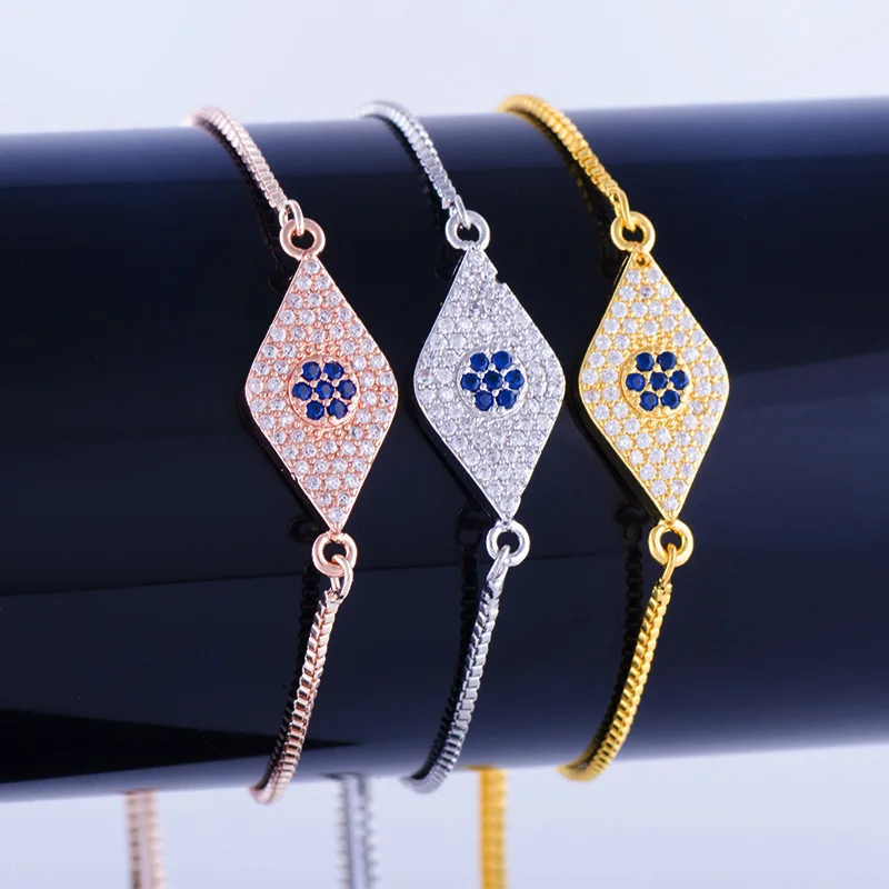 

Hot Jewelry Vintage Zircon Evil Eye Bracelets Charms Handmade Copper Micro Pave Square Chain Friendship Bracelets Diy Pulseras