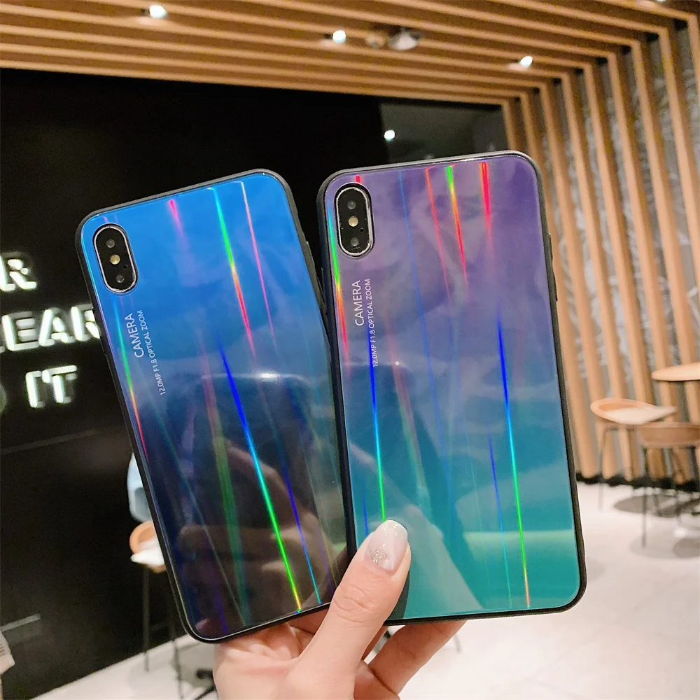 Лазерный чехол из закаленного стекла для IPhone X XS Max XR Чехол глянцевый роскошный