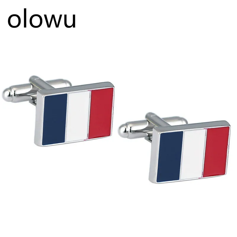 Мужские брендовые запонки olowu латунные с эмалью французским флагом ювелирные