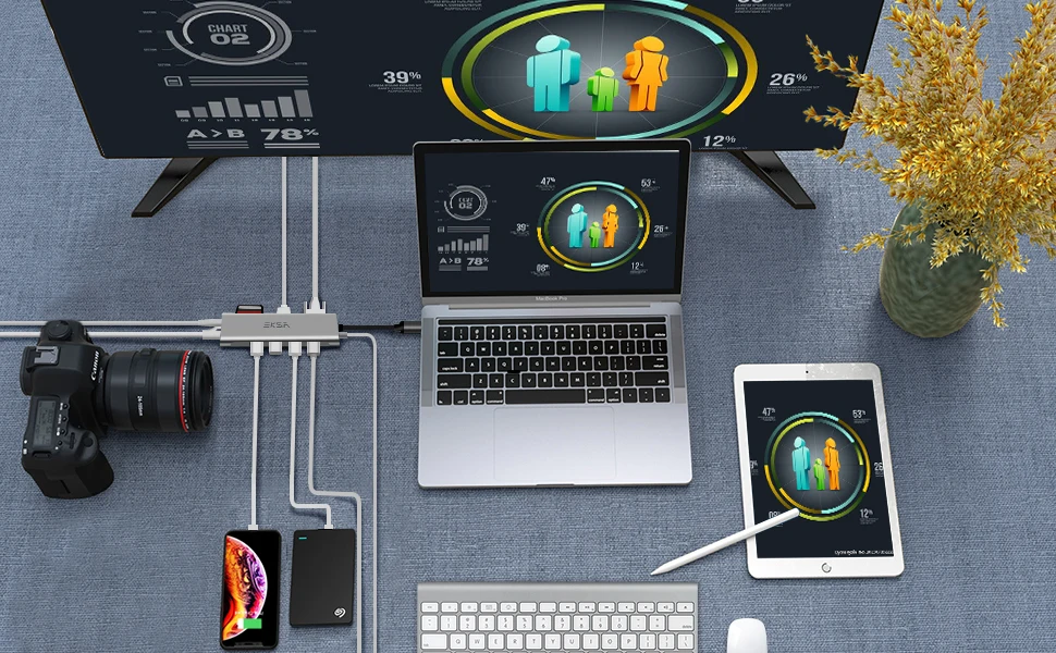 EKSA 11 в 1 USB C концентратор type C концентратор для нескольких USB 3,0 HMDI RJ45 VGA 3,5 мм разъем PD Зарядка для MacBook Pro samsung Galaxy S9 USB C