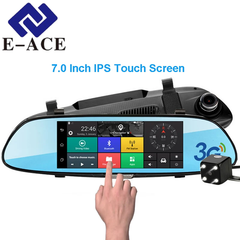 E-ACE 7.0 дюймов 3 г Видеорегистраторы для автомобилей зеркало заднего вида сенсорный Android 5.0 с GPS Bluetooth Handfree WI-FI 16 г Quad Core видео рекордеры Автомобильные регистраторы два объектива gps навигации