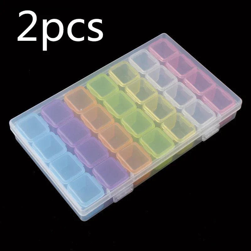 

2pcs 28 Slots Nail Art Storage Box Plastic Transparent Display Case Organizer Holder For Rhinestone Beads Ring Earrings