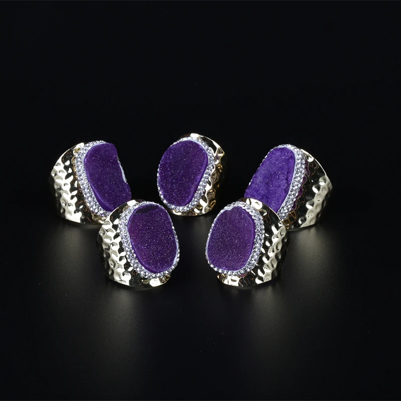 Фиолетовое фиолетовое грубое Druzy drusy хрустальные стразы очаровательное Золотое