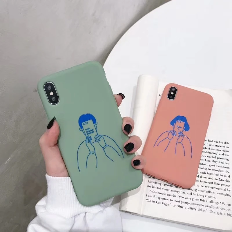 iPhone X 7 6 6S Plus Couple Cute Little Head Phone Case 8 8Plus XR XS MAX Upgrade Soft TPU Drop | Мобильные телефоны и