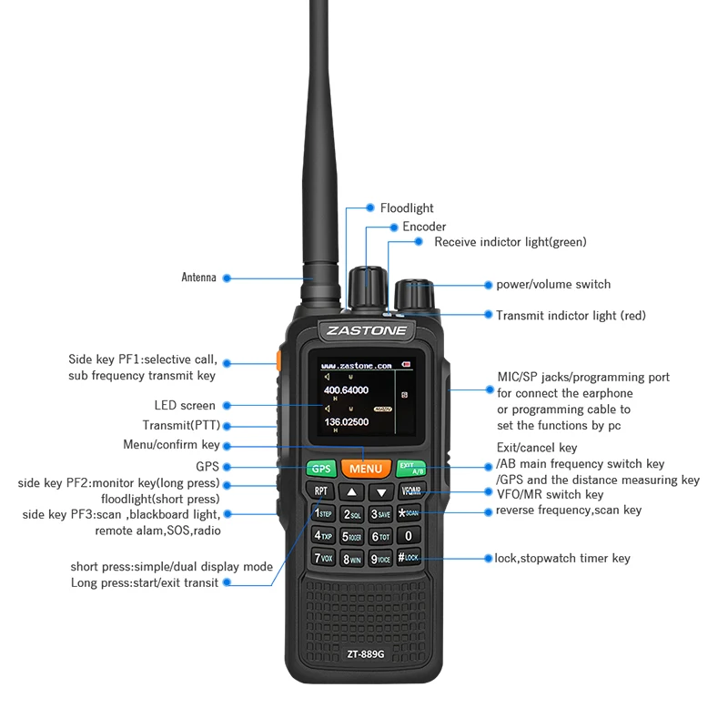 Zastone ZT889G gps портативные рации УКВ двухстороннее радио 999CH 134-174/400-520 мГц
