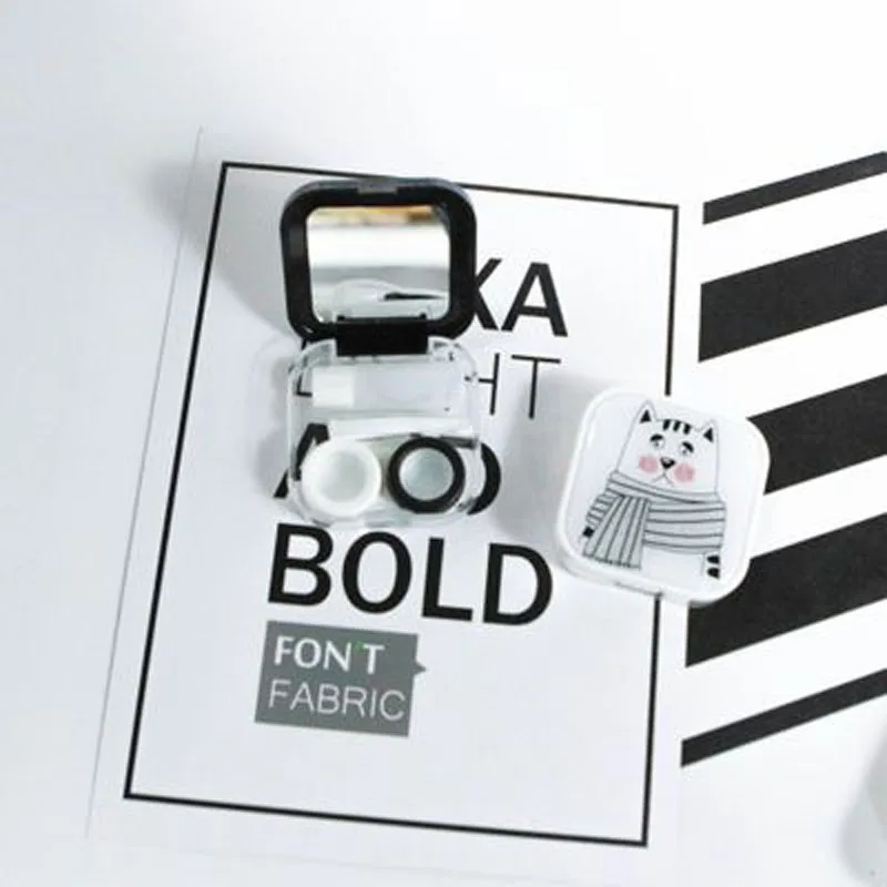 Милый мультяшный чехол для контактных линз с зеркалом макияжа женская