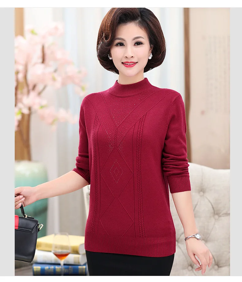 

2018 new mother autumn long-sleeved women's bottoming shirt loose knit sweater middle-aged autumn and winter shirt