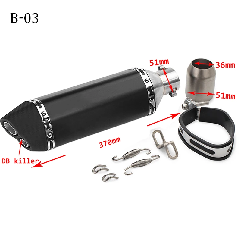 B-03 370 мм маленький шестиугольный короткий выхлопной модифицированный Мотоцикл Внедорожный глушитель для ATV CB600 CBR250 MT07 FZ6 универсальный мотоцикл - Цвет: B-03