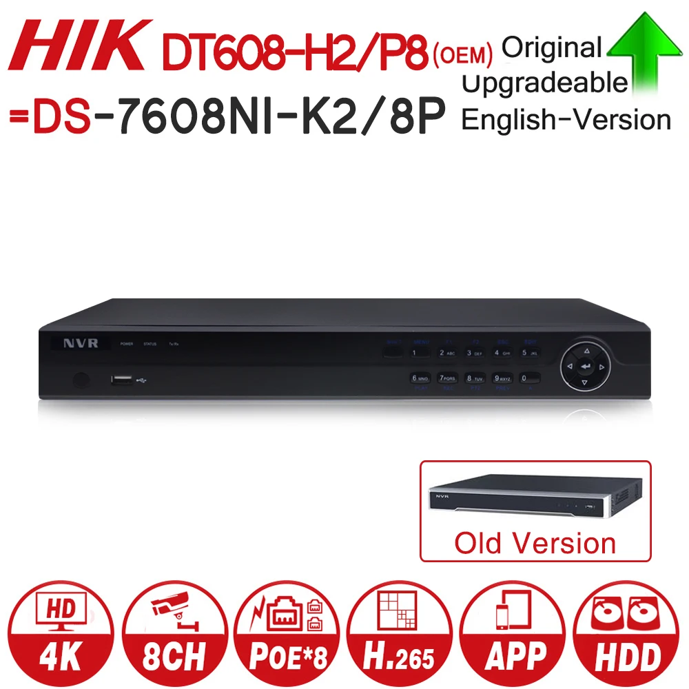 Hikvision OEM NVR DT608 H2/P8 = DS 7608NI K2/8 P 8CH POE 8MP 4 K запись 2 SATA для Камера безопасности сети видео
