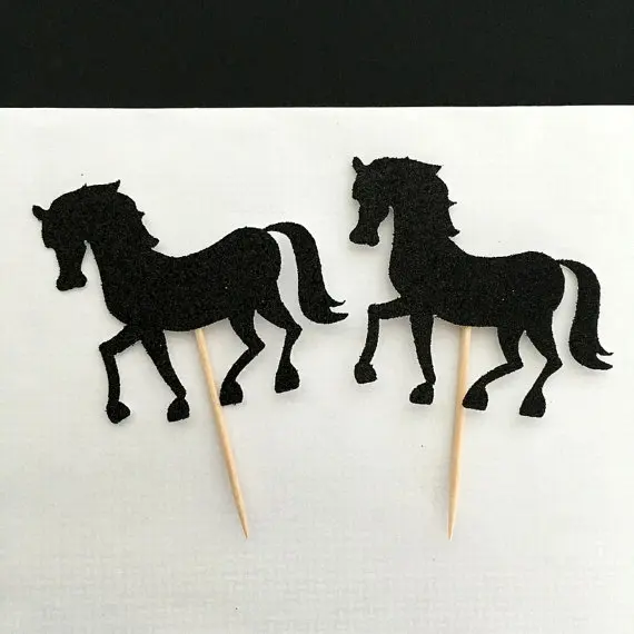 Черный Блеск Конный принцесса день рождения кекс топперы девичник вечеринка и