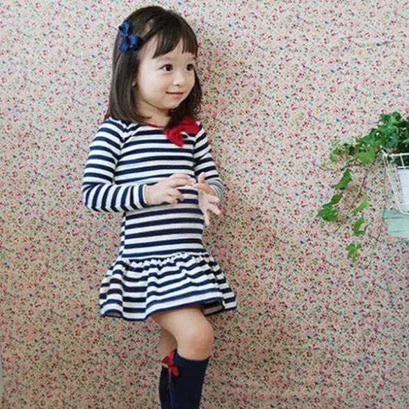 Hot Selling Kids Baby Girls Dress Long Sleeve Stripe Bow Tutu Dresses Party Costume Clothes | Детская одежда и обувь