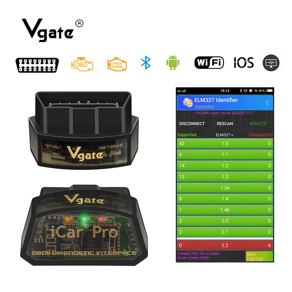 Vgate iCar Pro ELM327 v2.1 Бортовая Диагностика машины инструмент elm 327 bluetooth/wifi для IOS/android elm 327 v2.1 obd2 сканер