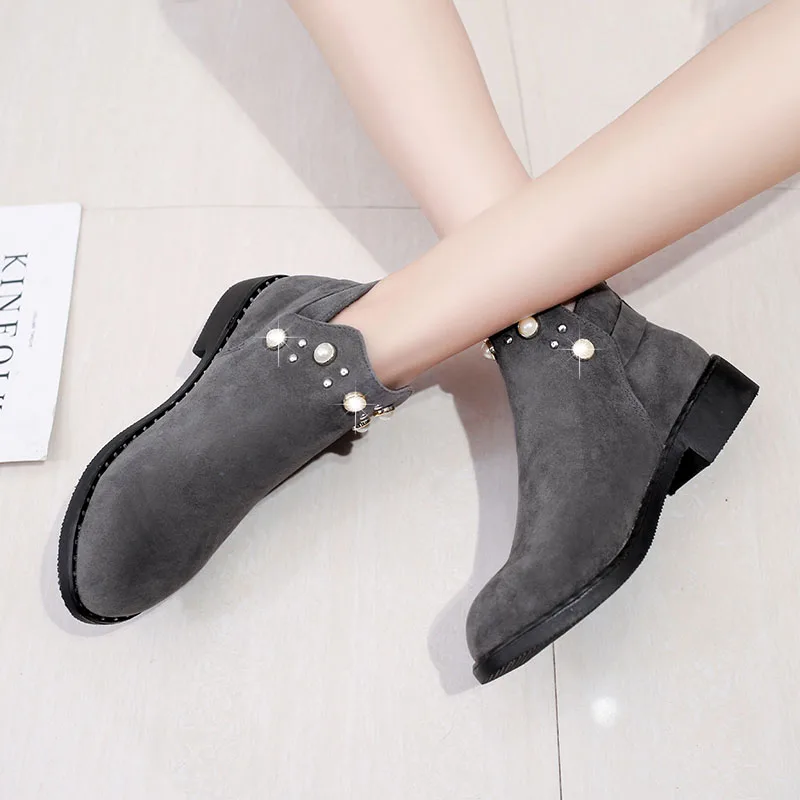 Женские ботильоны с бусинами RIZABINA зимние повседневные ботинки острым носком на