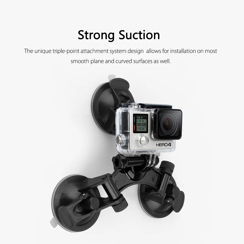 Vamson для Go pro Аксессуары Крепление тройной ноги присоска Yi Gopro Hero 7 6 5 4 DJI OSMO