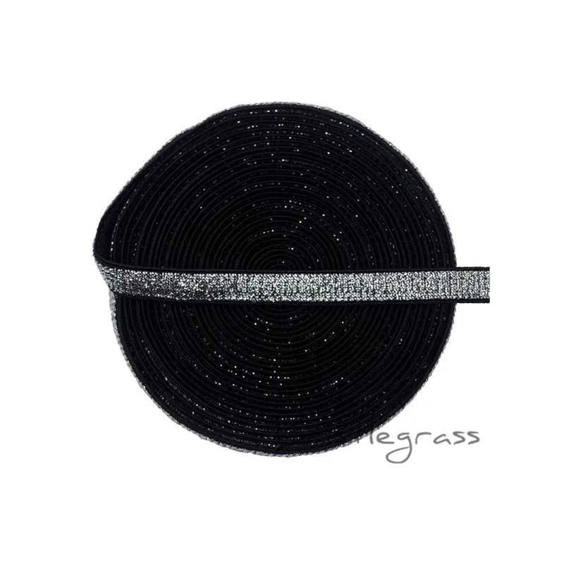 Silver Blak Bristlegrass 5 двор 3/" 10 мм металлизированными блестками-Foldover резинки лайкра Группа повязка плечевой ремень бюстгальтер нижнее белье кружевной отделкой - Цвет: Silver Blak