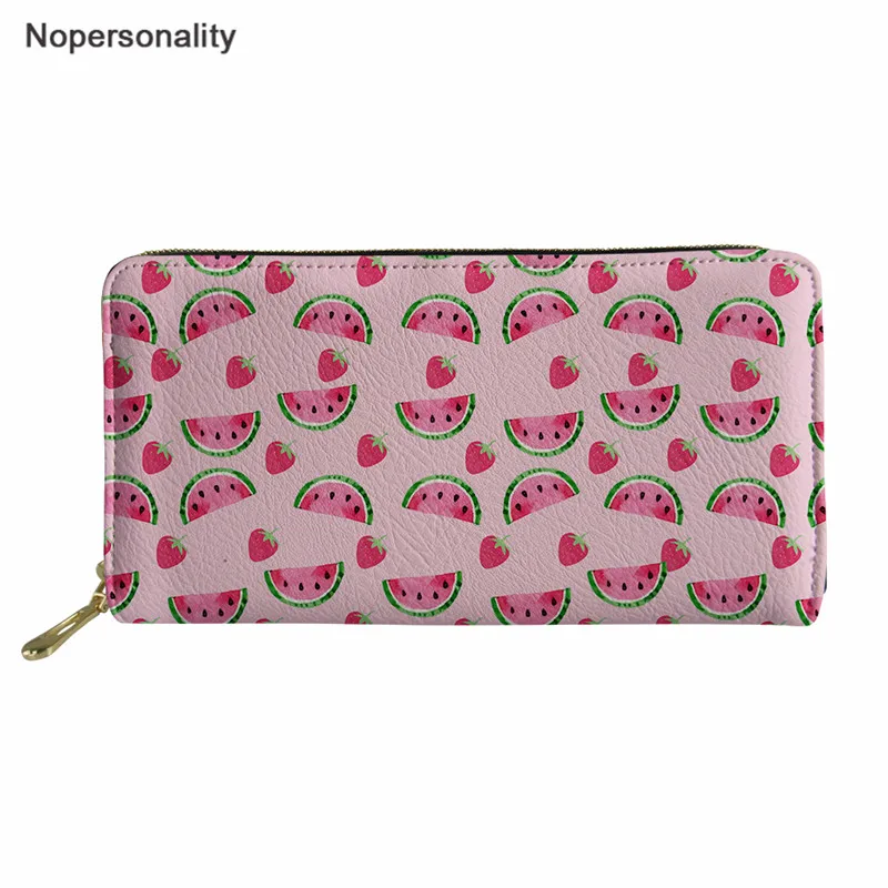 

Nopersonality Long Wallet for Women Zipper Leather Purse Watermelon Print Kawaii Teenager Girls Work Money Bag Cartera Mujer