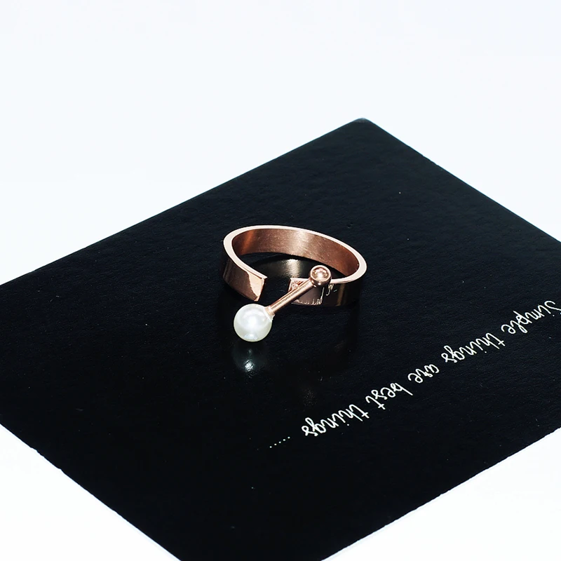 

YUN RUO 2018 New Arrival Fashion Dumbbel Pearl Ring Rose Gold Color Woman Gift Party Titanium Steel Jewelry Top Quality Not Fade