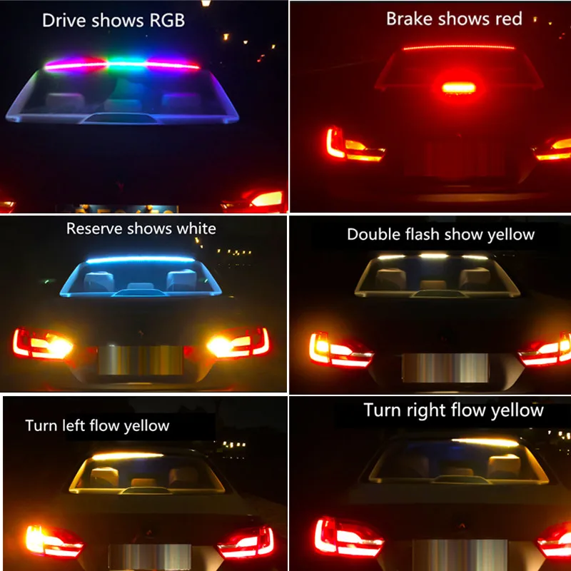 Многофункциональный струящийся RGB светодиодный третий стоп сигнал задний
