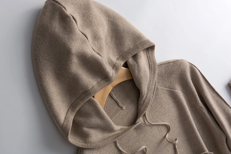 Шерстяная Смесь Женская мода с капюшоном спортивный костюм drawstring пальто лодыжки