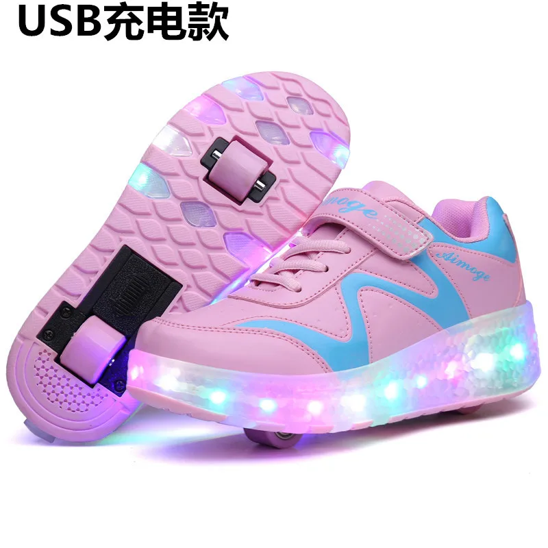 Heelys/модная детская обувь для мальчиков с USB, светодиодный светильник, Детские кроссовки с двумя колесами, детские роликовые коньки, светящаяся обувь для девочек - Цвет: as picture
