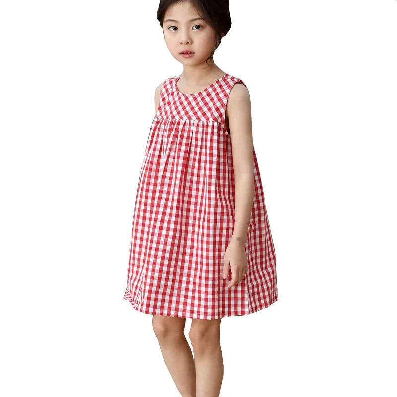 New summer red plaid vest cotton dress for baby toddler girls 3 4 6 8 10 12 yrs princess dresses kids vintage party frocks | Детская