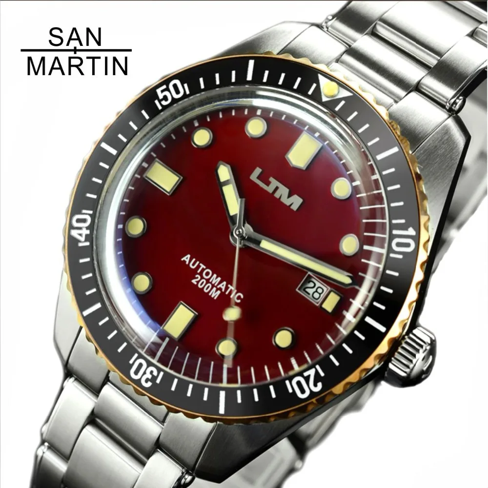 Мужские винтажные часы для дайвинга San Martin Sixty Five автоматические из нержавеющей