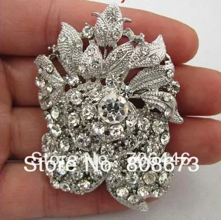 Винтажный Стиль Посеребренная прозрачная Стразы Кристалл цветок Свадебный