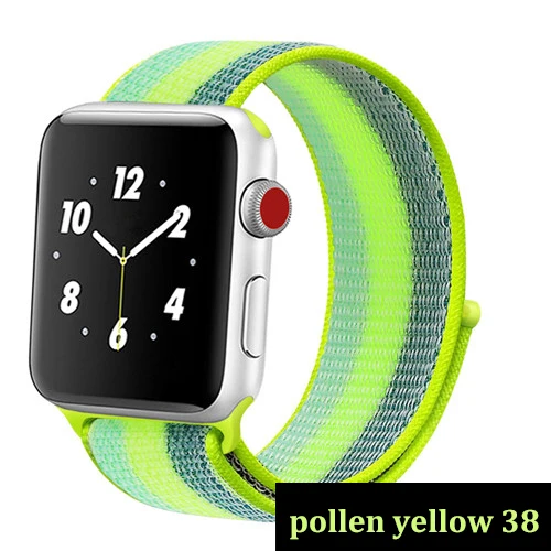 pollen yellow21 Ремешок для apple watch, ремешок 44 мм, 40 мм, тканый нейлоновый ремешок iwatch серии 5, 4, 3, ремешок 42 мм, 38 мм, ремень, аксессуары для apple watch - Цвет ремешка: pollen yellow21