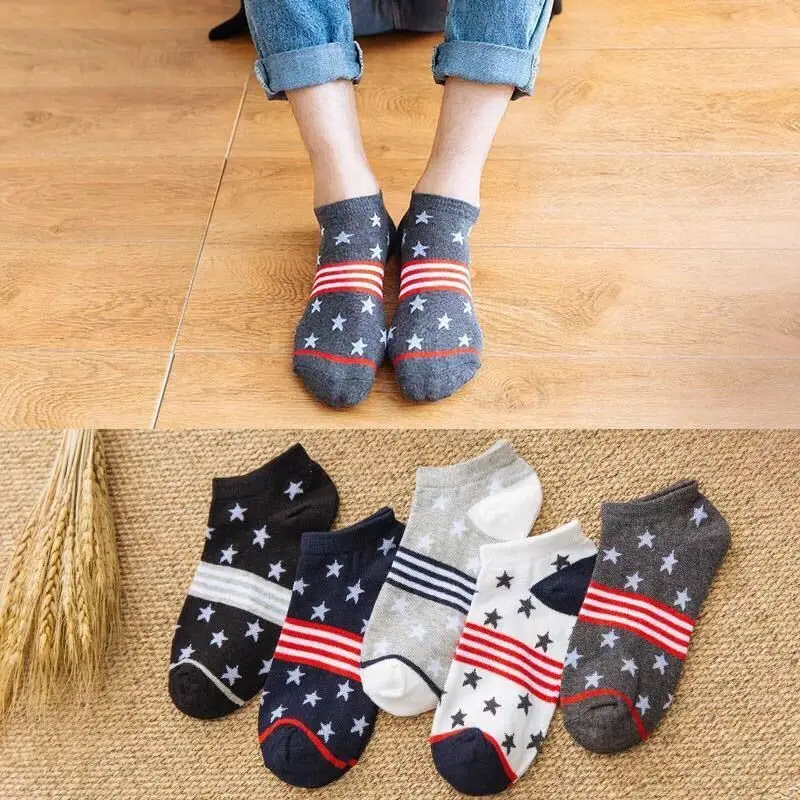 Simple Stars 5 пар в комплекте; эластичные дышащие носки с цветным узором; удобные полиэстерные носки унисекс в полоску; тапочки; короткий носок хлопчатобумажный - Цвет: Simple Stars