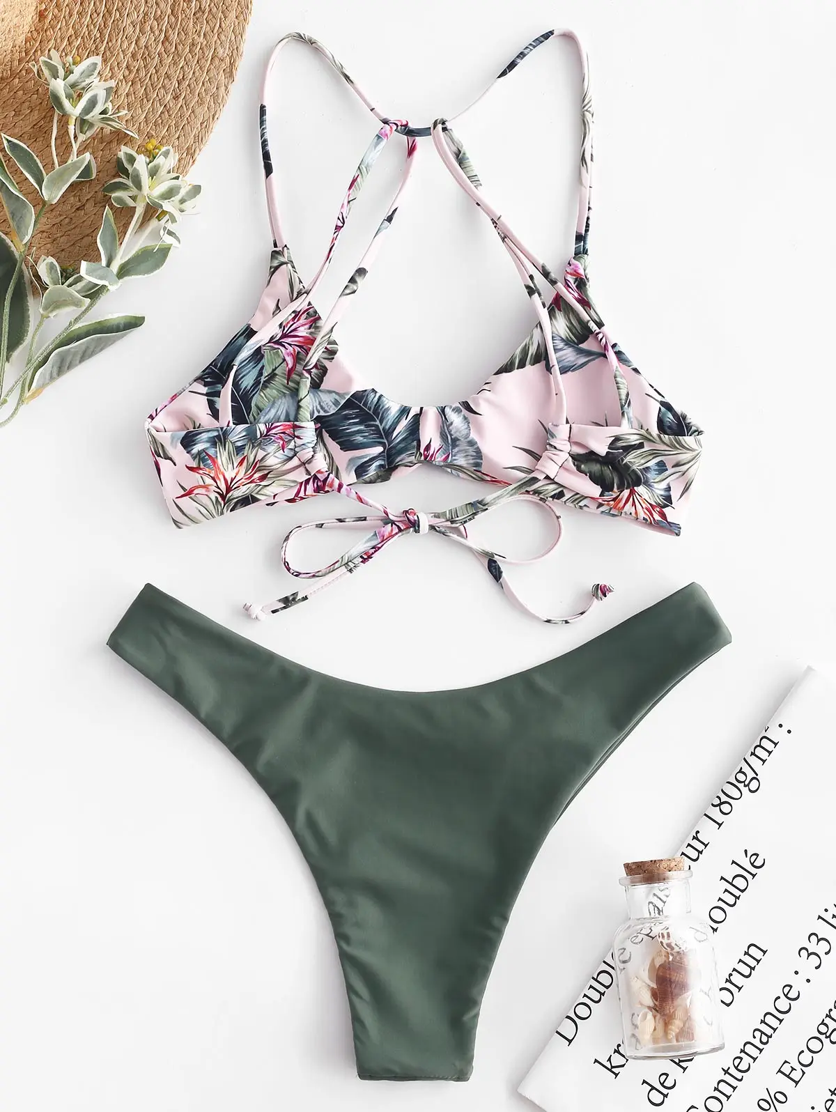 ZAFUL Бикини Женщины Цветочные Strappy Mix Match Набор Бикини Мягкие Ремни Тонкий Провод Бесплатный Купальник Strappy Купальники Купальный Костюм